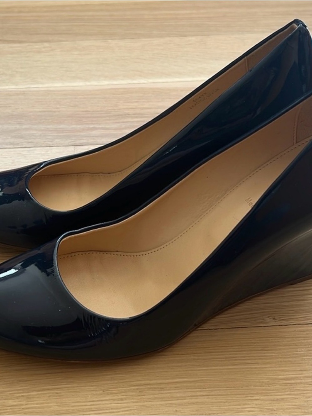 J. Crew Black Patent Wedge Pumps